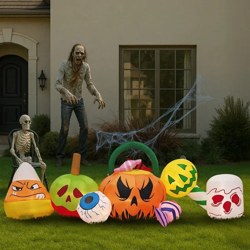 8FT Long Halloween Inflatables Pumpkins Eyeball Candy Outdoor